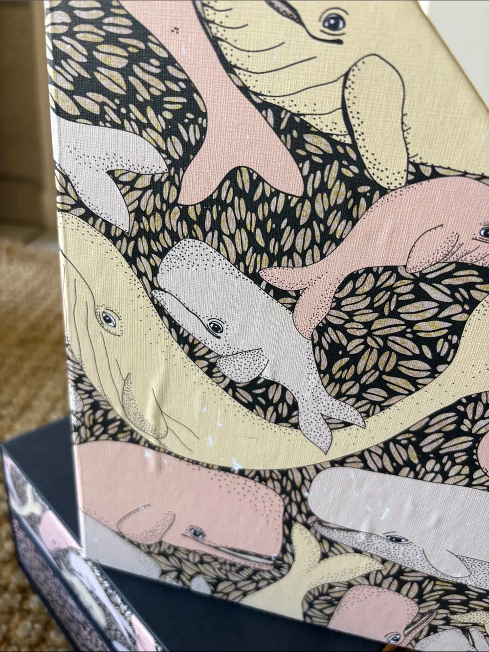 Adorable vintage whale print IKEA desk organizers and boxes